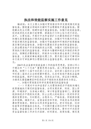 2024年执法和效能监察实施工作意见