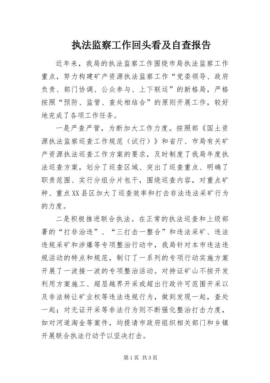 2024年执法监察工作回头看及自查报告_第1页