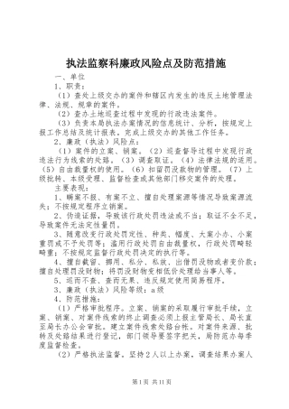2024年执法监察科廉政风险点及防范措施