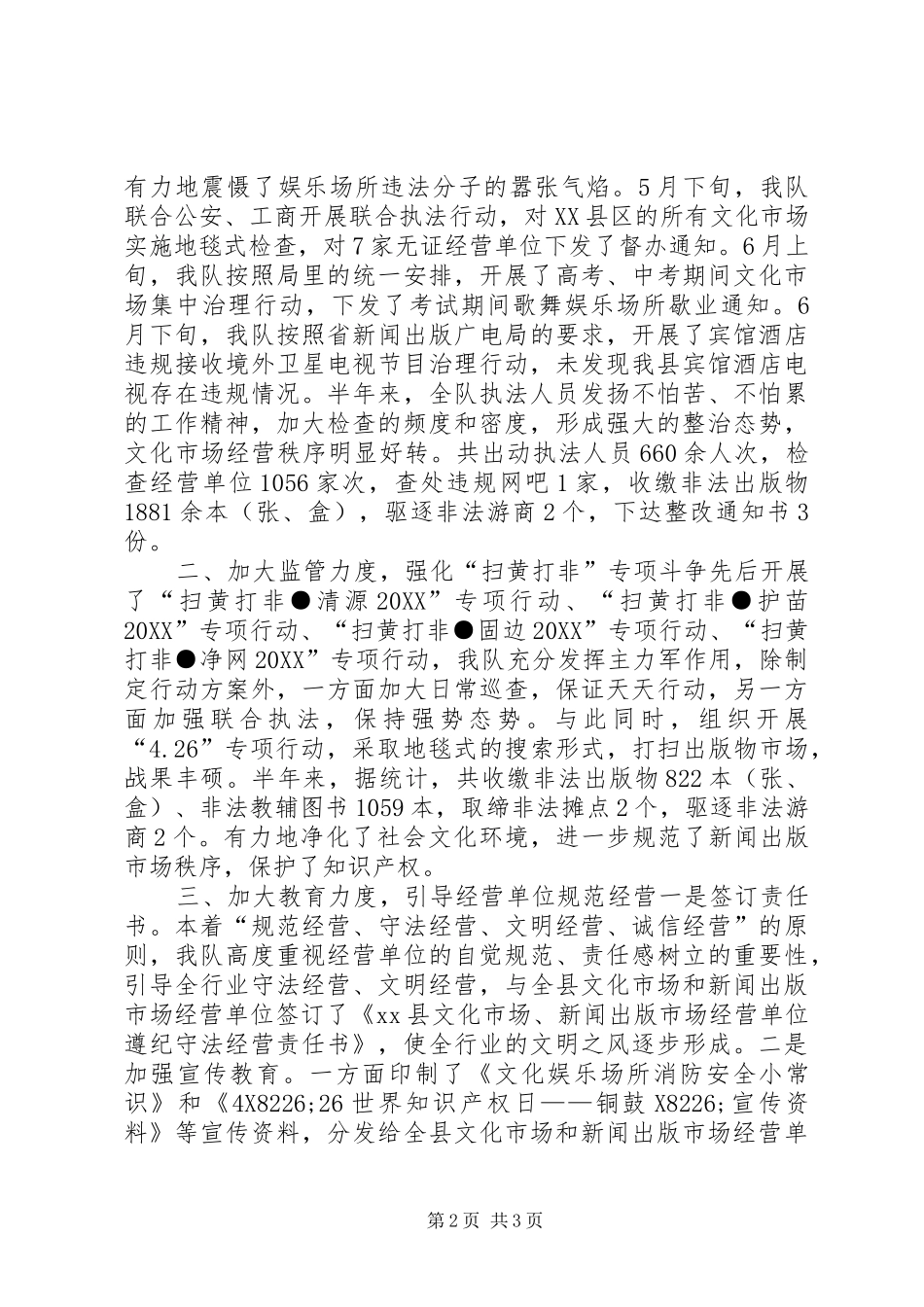 2024年乡镇上半年文化市场综合执法工作小结_第2页