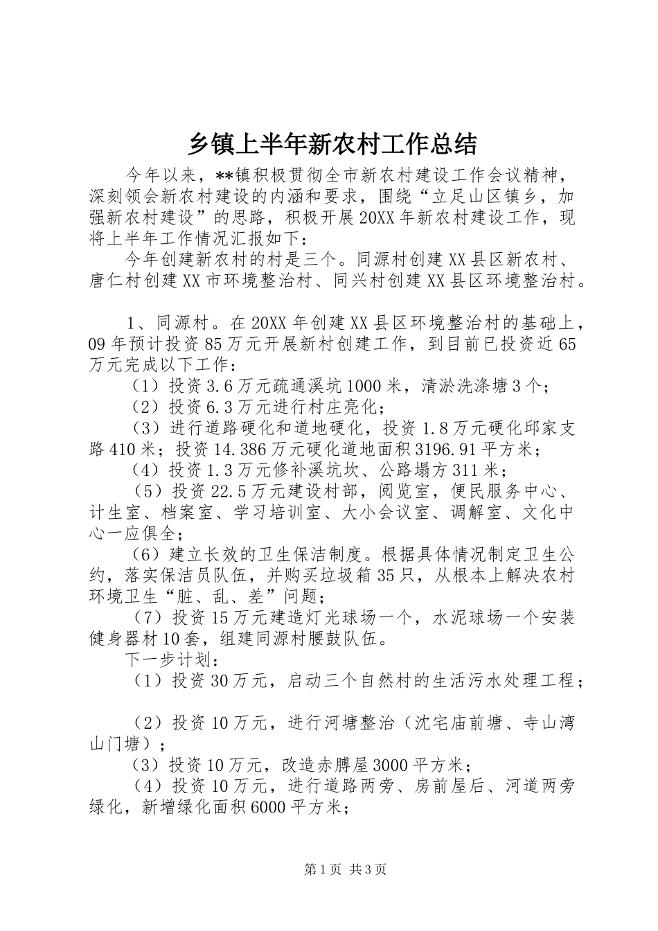 2024年乡镇上半年新农村工作总结_第1页