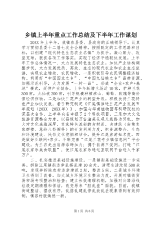 2024年乡镇上半年重点工作总结及下半年工作谋划