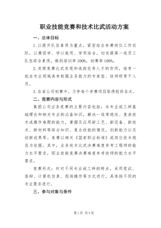 2024年职业技能竞赛和技术比武活动方案