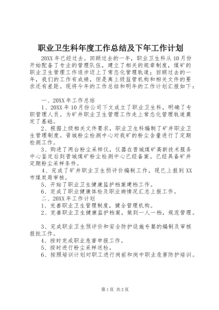 2024年职业卫生科年度工作总结及下年工作计划