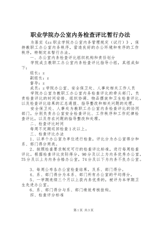 2024年职业学院办公室内务检查评比暂行办法