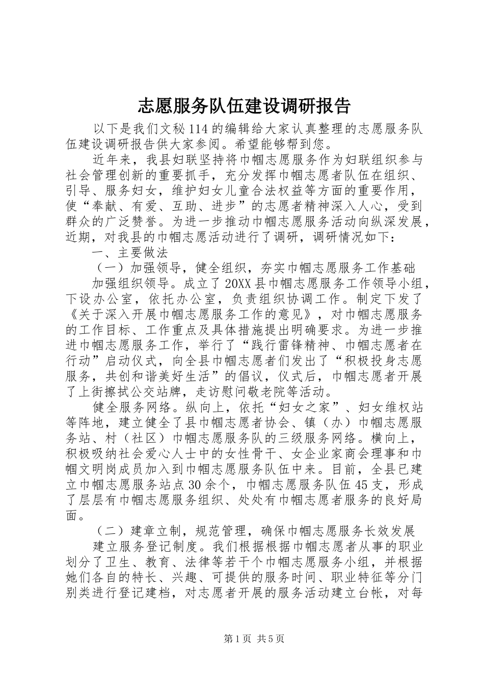 2024年志愿服务队伍建设调研报告_第1页