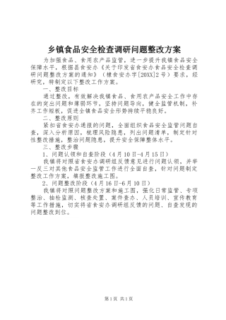 2024年乡镇食品安全检查调研问题整改方案