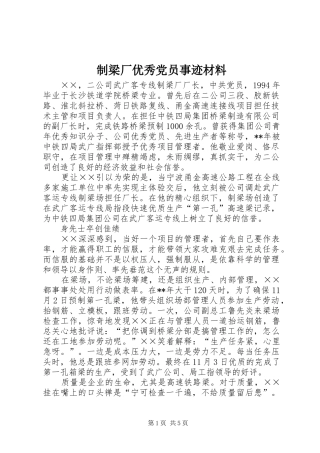 2024年制梁厂优秀党员事迹材料