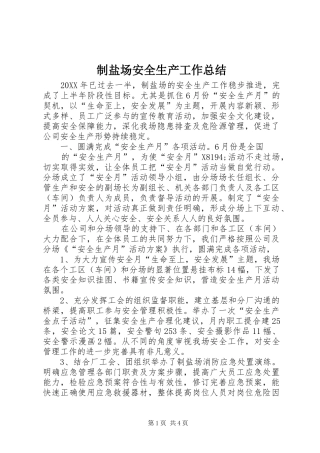 2024年制盐场安全生产工作总结