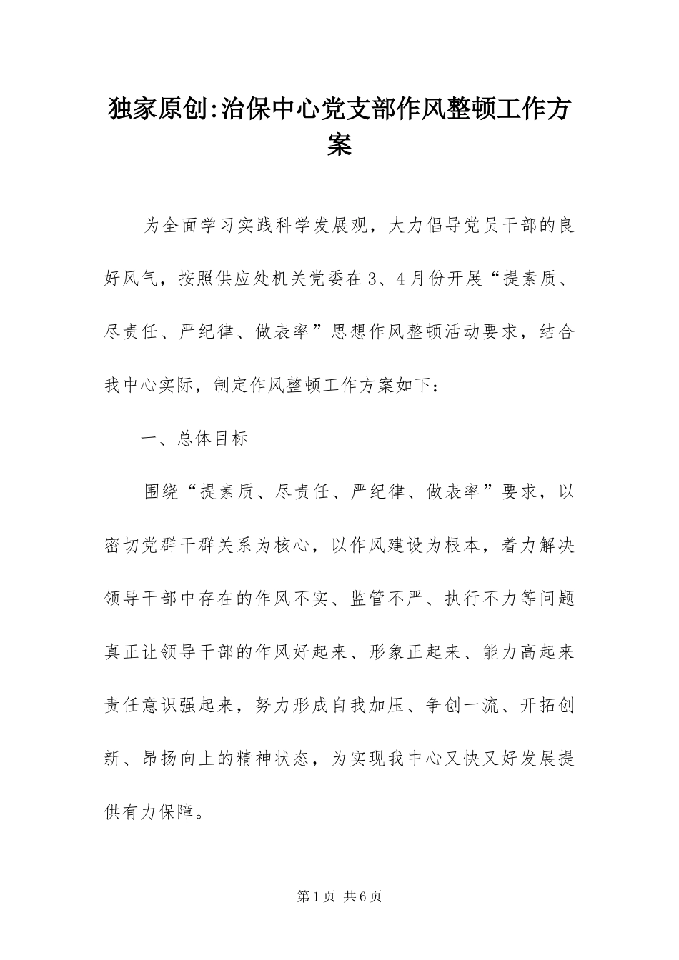 2024年治保中心党支部作风整顿工作方案_第1页