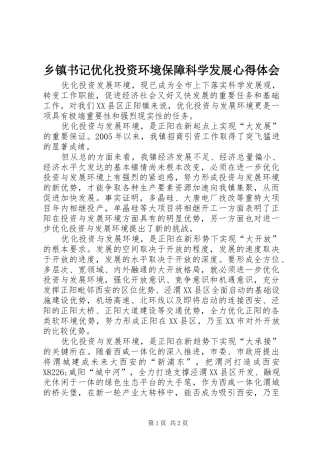2024年乡镇书记优化投资环境保障科学发展心得体会