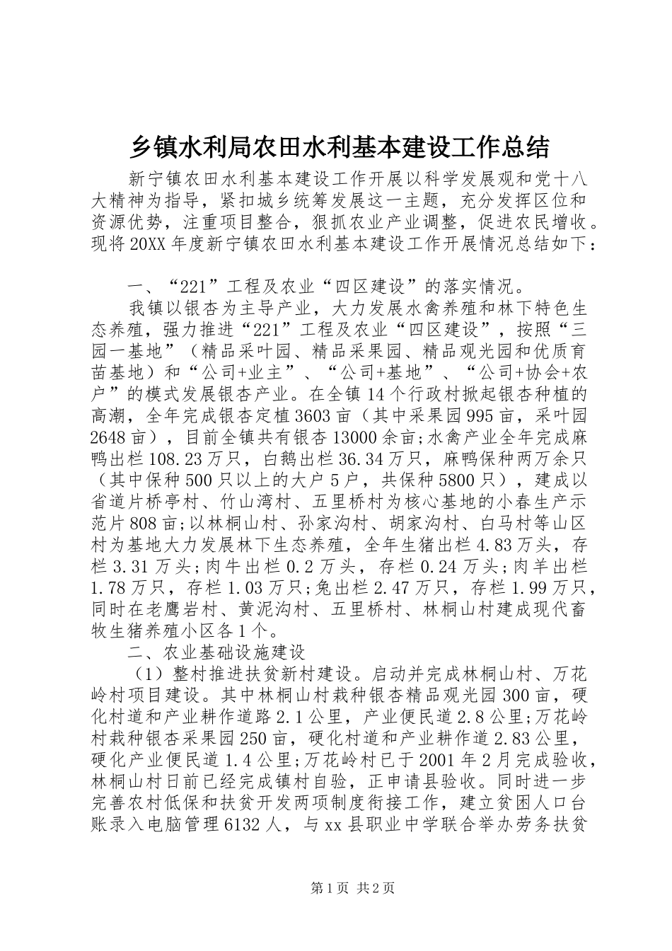 2024年乡镇水利局农田水利基本建设工作总结_第1页