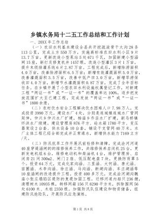 2024年乡镇水务局十二五工作总结和工作计划
