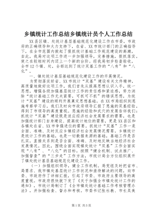 2024年乡镇统计工作总结乡镇统计员个人工作总结