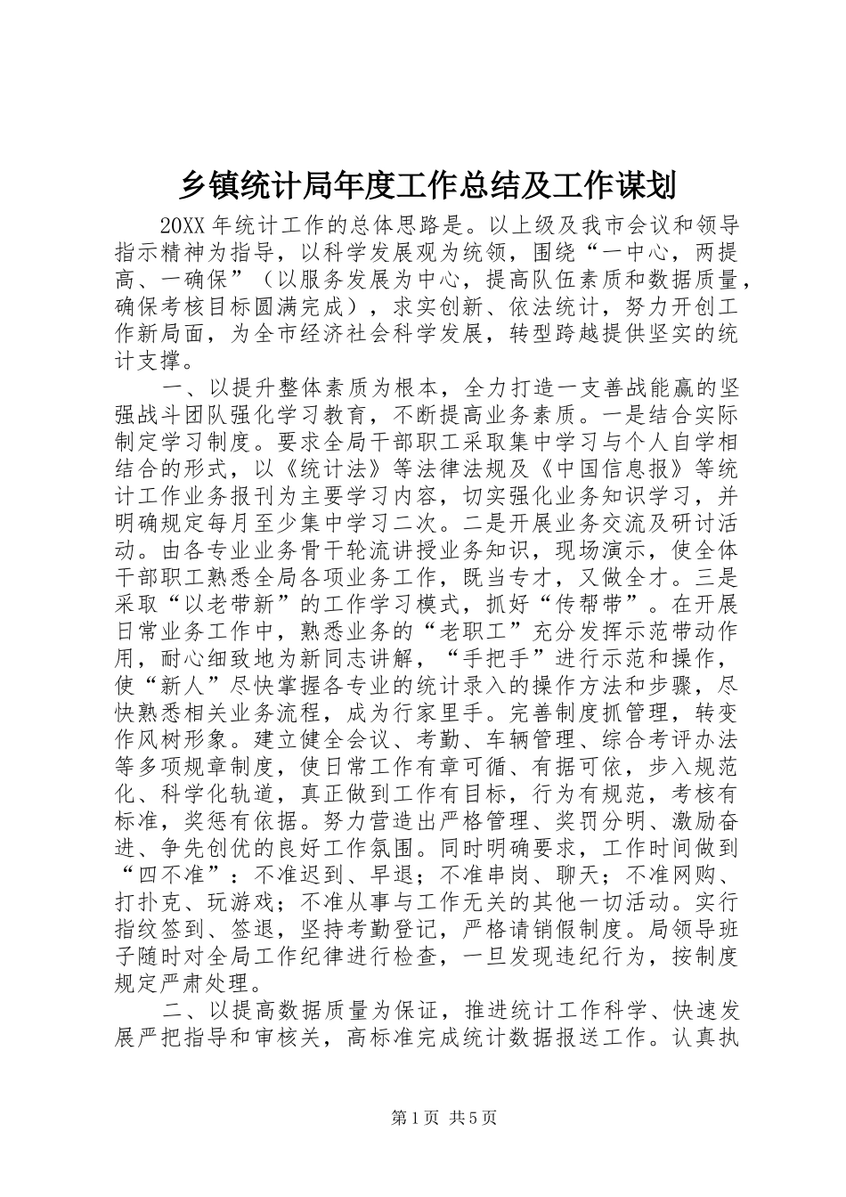 2024年乡镇统计局年度工作总结及工作谋划_第1页