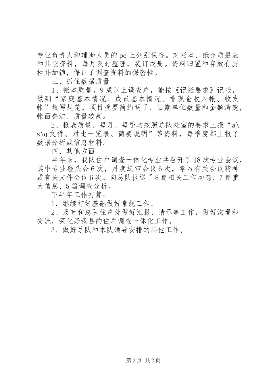 2024年乡镇统计局年度一体化住户调查工作总结_第2页