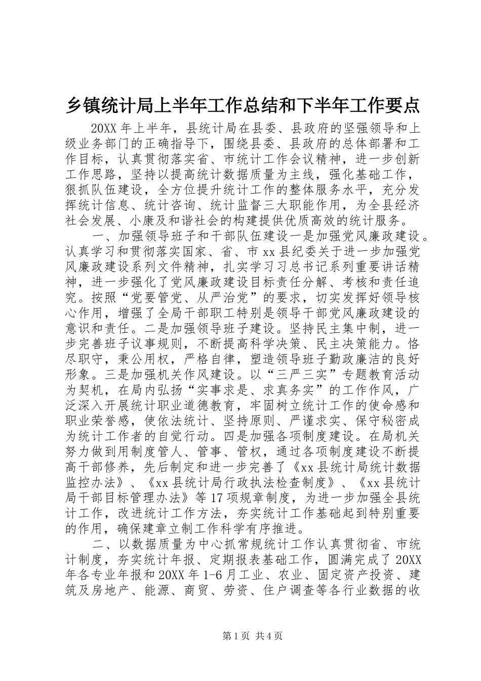 2024年乡镇统计局上半年工作总结和下半年工作要点_第1页