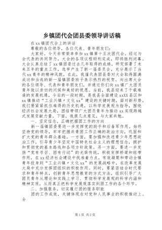 2024年乡镇团代会团县委领导致辞稿