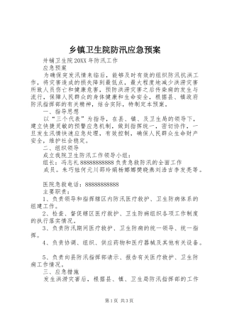 2024年乡镇卫生院防汛应急预案