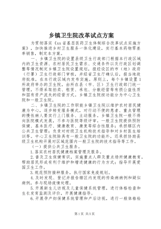 2024年乡镇卫生院改革试点方案