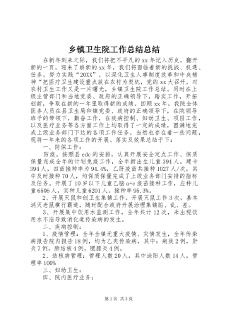 2024年乡镇卫生院工作总结总结