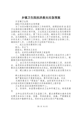 2024年乡镇卫生院抗洪救灾应急预案