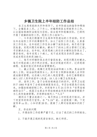 2024年乡镇卫生院上半年结防工作总结
