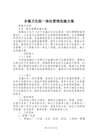 2024年乡镇卫生院一体化管理实施方案