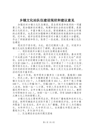 2024年乡镇文化站队伍建设现状和建议意见