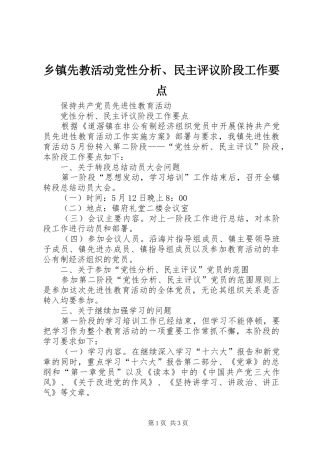 2024年乡镇先教活动党性分析民主评议阶段工作要点