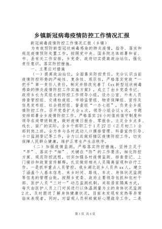 2024年乡镇新冠病毒疫情防控工作情况汇报