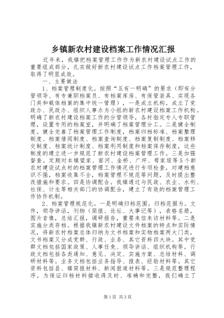 2024年乡镇新农村建设档案工作情况汇报