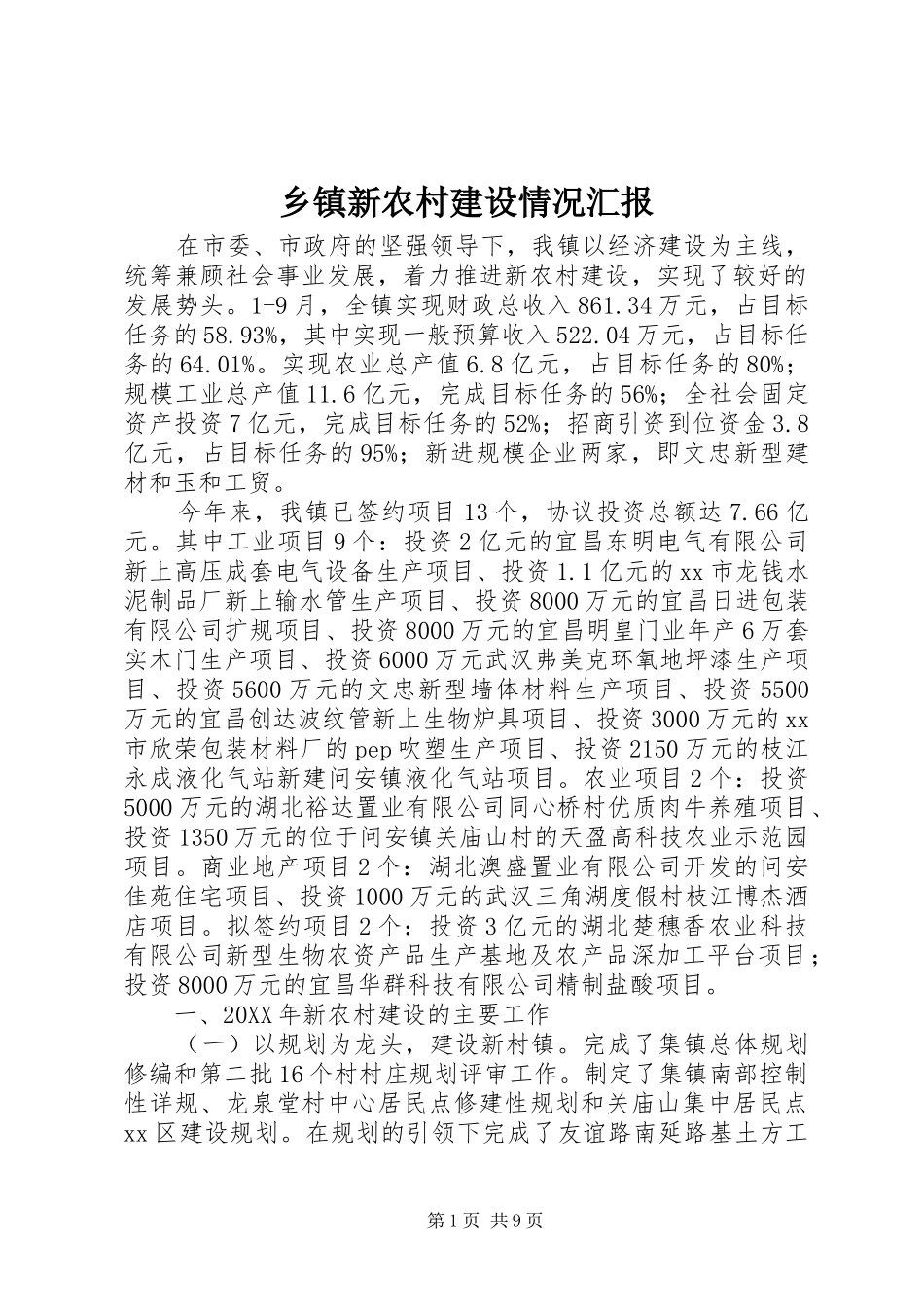 2024年乡镇新农村建设情况汇报_第1页