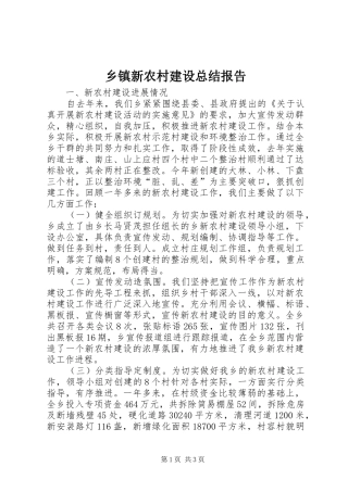 2024年乡镇新农村建设总结报告