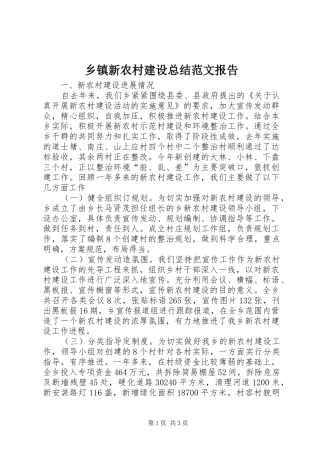 2024年乡镇新农村建设总结范文报告