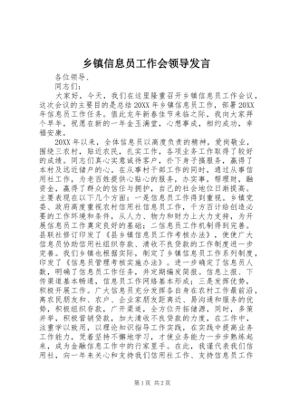 2024年乡镇信息员工作会领导讲话