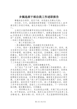2024年乡镇选派干部自我工作述职报告