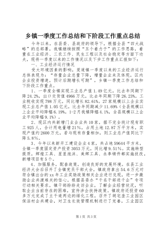 2024年乡镇一季度工作总结和下阶段工作重点总结