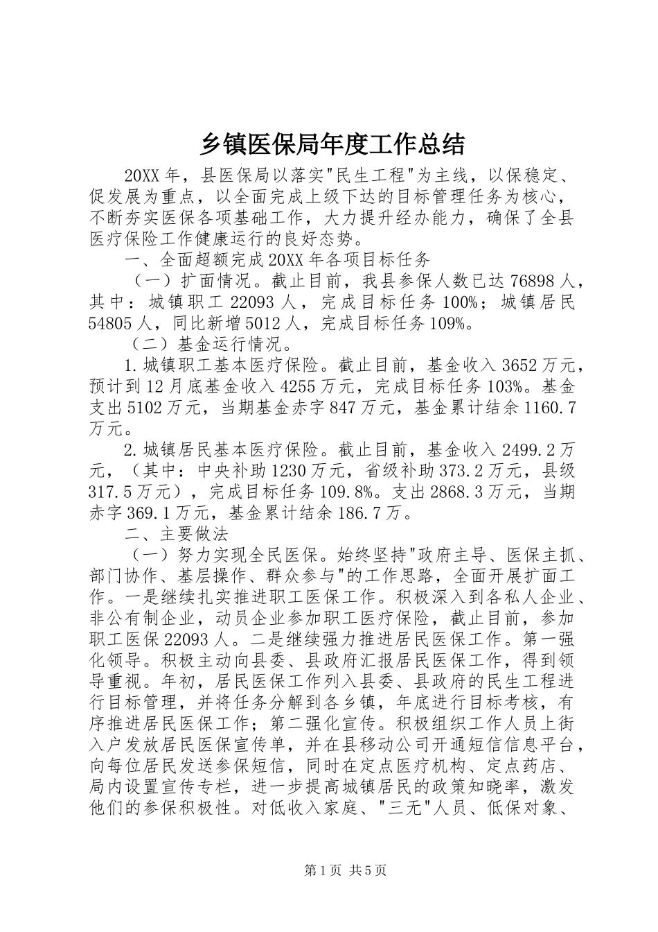 2024年乡镇医保局年度工作总结_第1页
