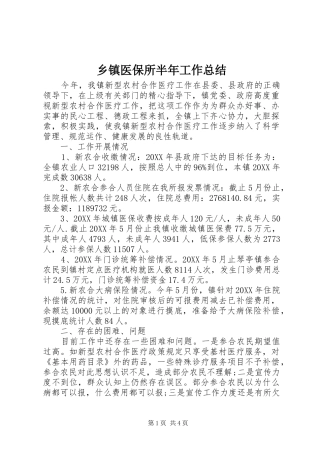 2024年乡镇医保所半年工作总结