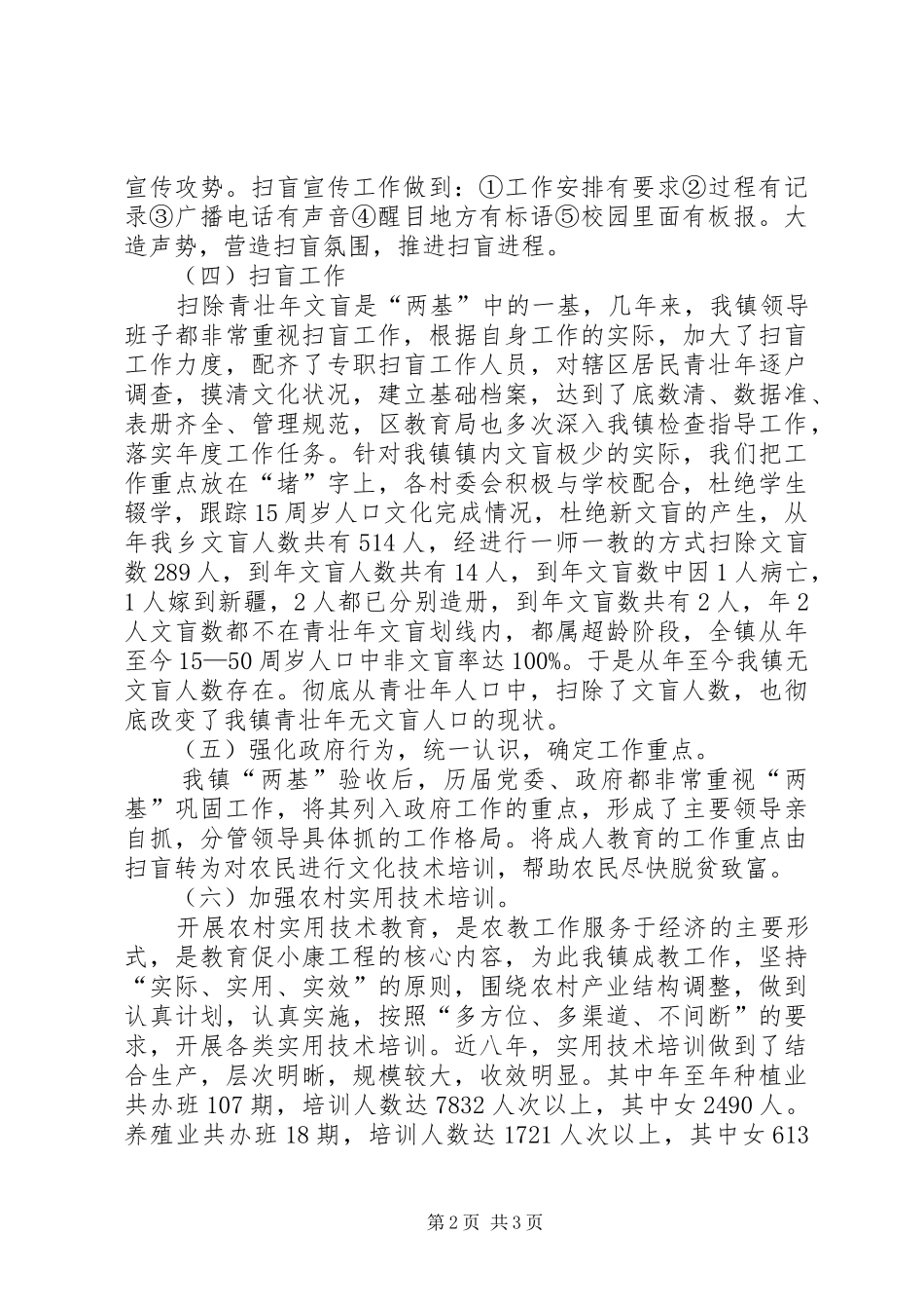 2024年乡镇有关扫盲工作自查总结_第2页