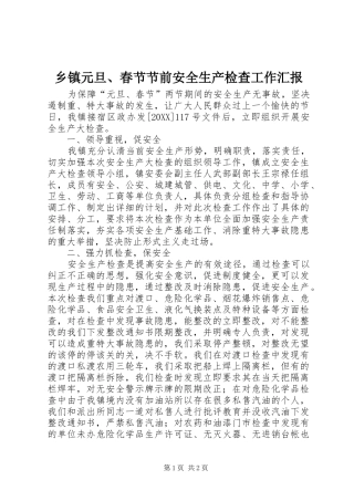 2024年乡镇元旦春节节前安全生产检查工作汇报