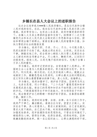 2024年乡镇长在县人大会议上的述职报告