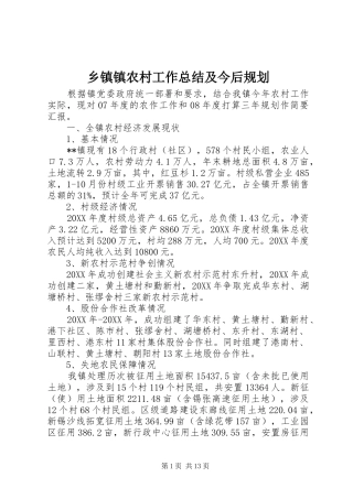 2024年乡镇镇农村工作总结及今后规划