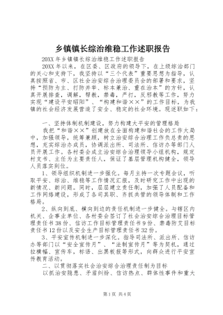 2024年乡镇镇长综治维稳工作述职报告