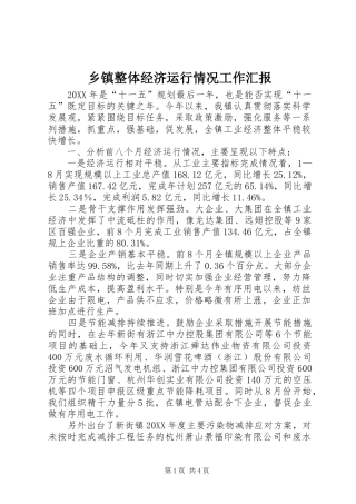 2024年乡镇整体经济运行情况工作汇报