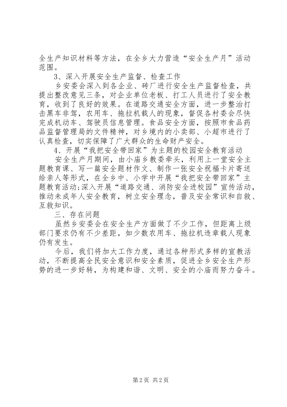 2024年乡镇政府开展安全生产月活动工作总结_第2页