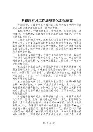 2024年乡镇政府月工作进展情况汇报范文