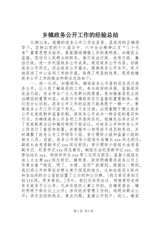 2024年乡镇政务公开工作的经验总结