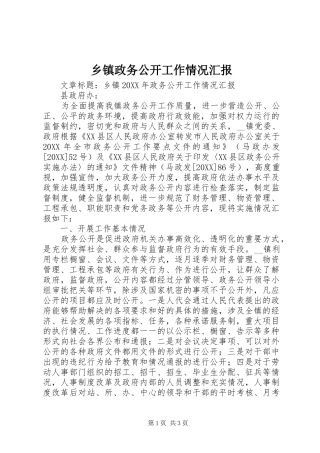 2024年乡镇政务公开工作情况汇报